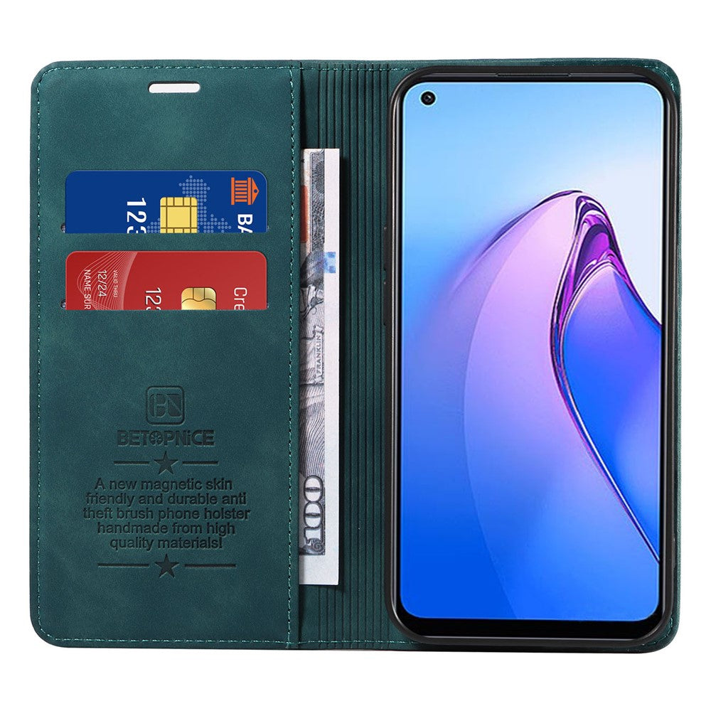 BETOPNICE 003 Wallet Shell for Oppo Reno8 5G (Global Version) RFID Blocking Leather Phone Case Stand Cover