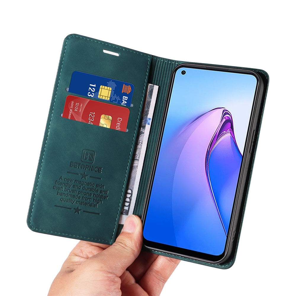 BETOPNICE 003 Wallet Shell for Oppo Reno8 5G (Global Version) RFID Blocking Leather Phone Case Stand Cover