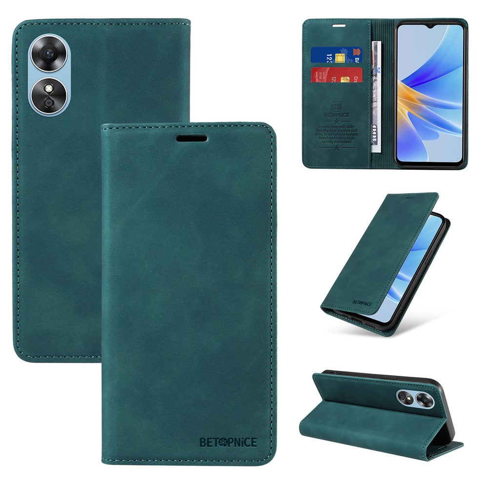 BETOPNICE 003 Wallet Shell for Oppo A17 4G / A17k 4G Leather Phone Case RFID Blocking Foldable Stand Cover