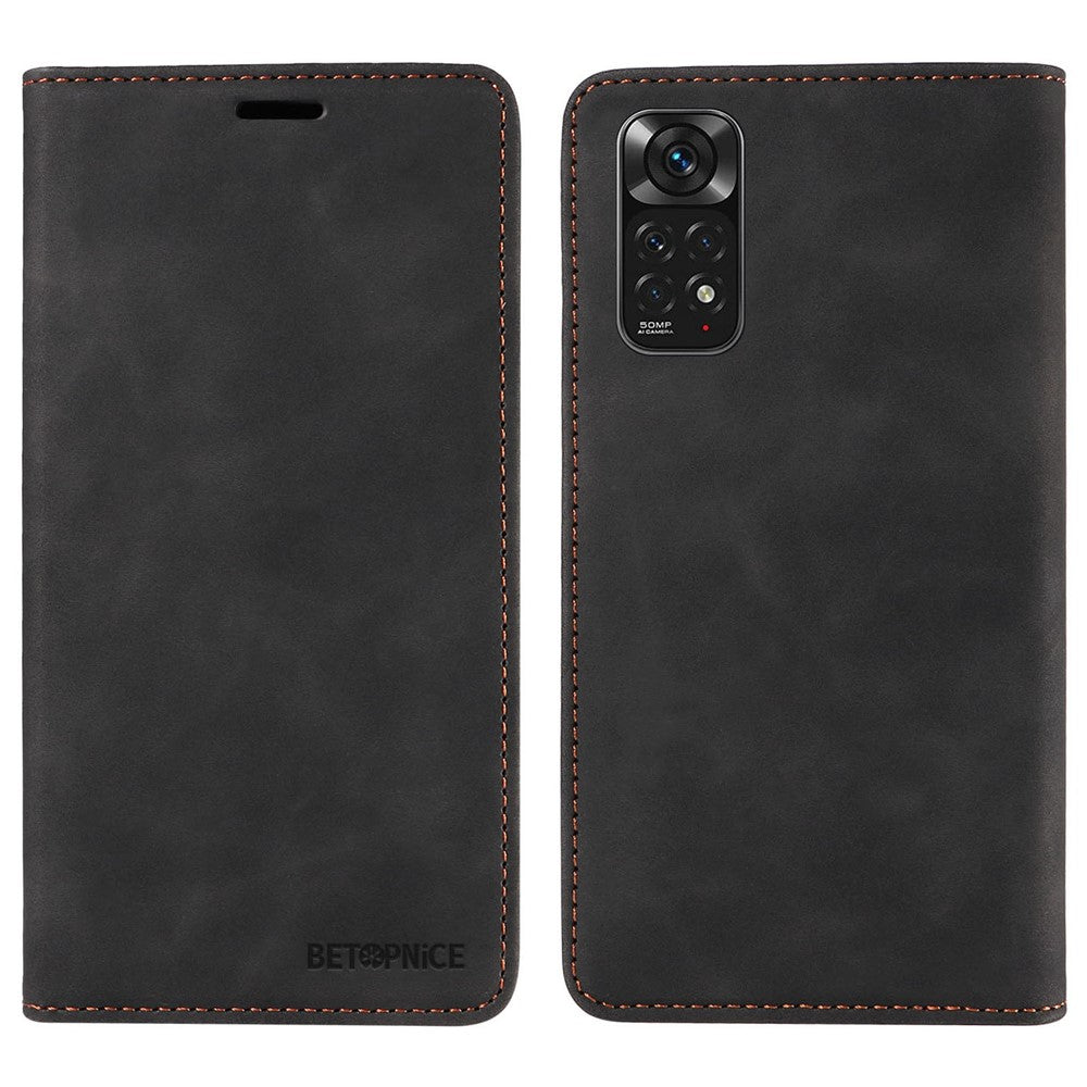 BETOPNICE 003 För Xiaomi Redmi Note 11 4G (Qualcomm) / Note 11S 4G PU-läder RFID-blockerande fallsäkert mobilskal