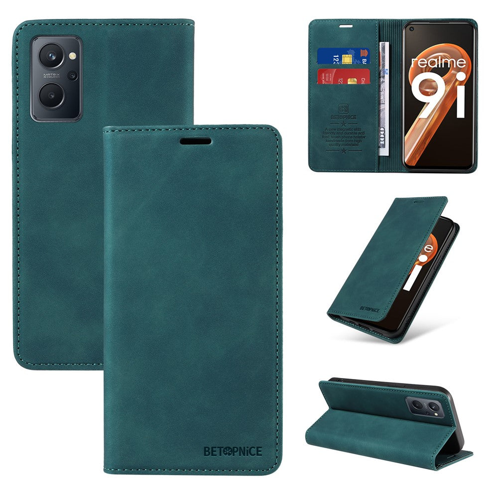 BETOPNICE 003 For Oppo A36 / A76 / A96 4G / K10 4G / Realme 9i 4G Leather Phone Case Wallet Shell RFID Blocking Stand Cover