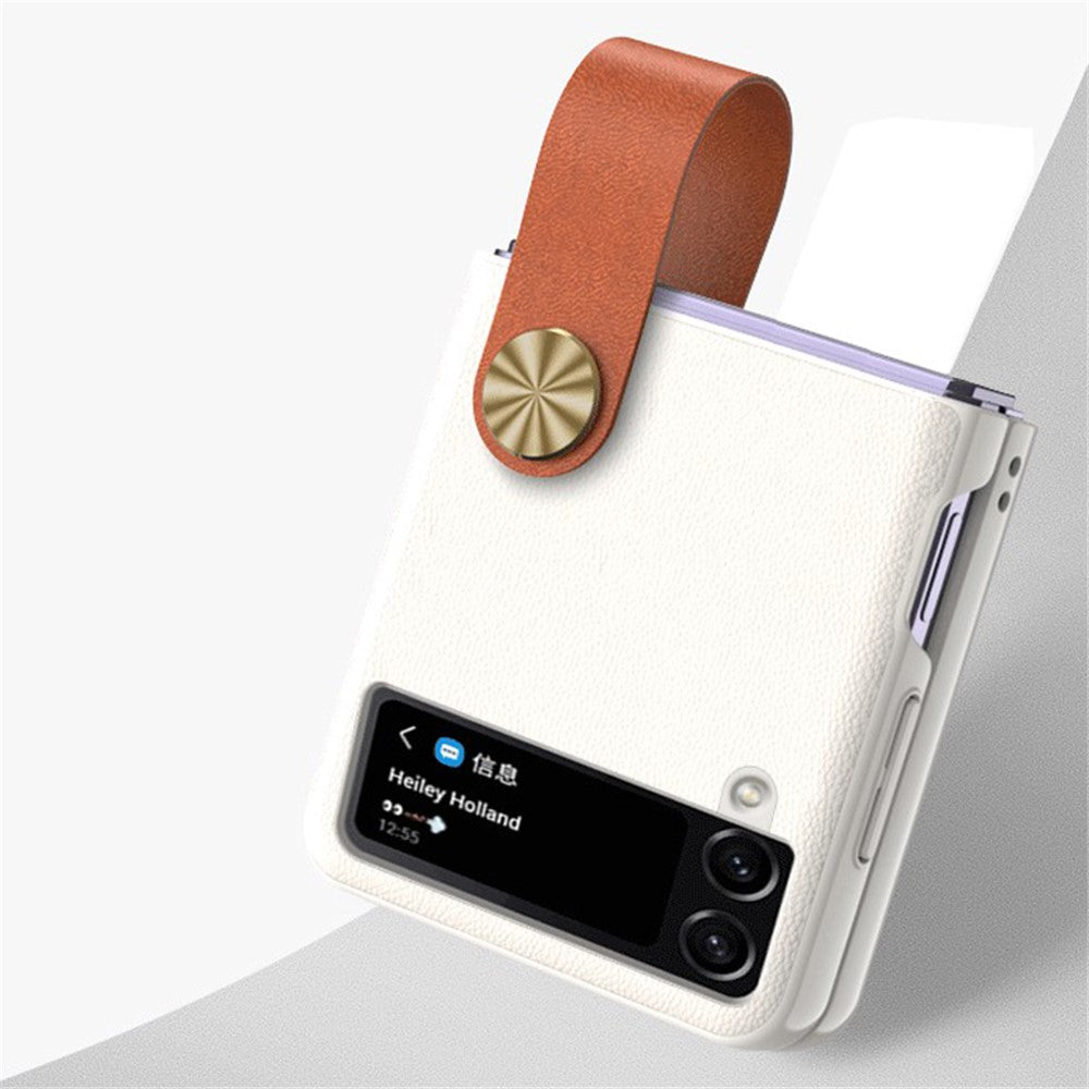 GKK Strap Kickstand Case for Samsung Galaxy Z Flip4 5G Anti-Drop Phone Cover PU Leather Coated Hard PC Case