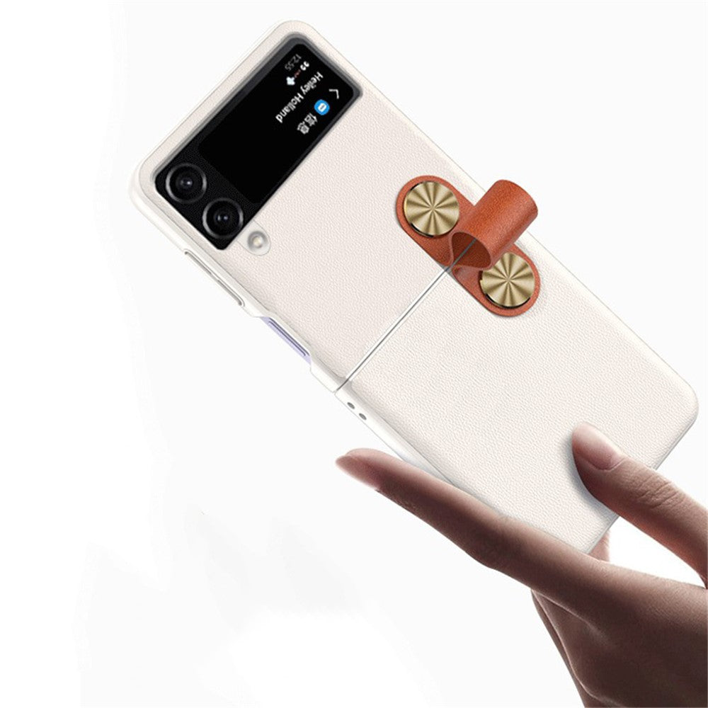 GKK Strap Kickstand Case for Samsung Galaxy Z Flip4 5G Anti-Drop Phone Cover PU Leather Coated Hard PC Case