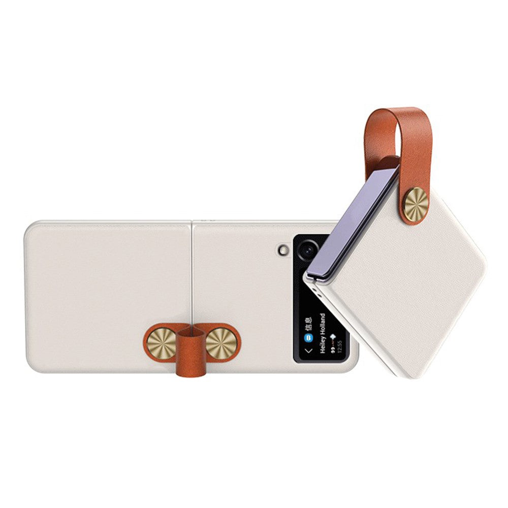 GKK Strap Kickstand Case for Samsung Galaxy Z Flip4 5G Anti-Drop Phone Cover PU Leather Coated Hard PC Case