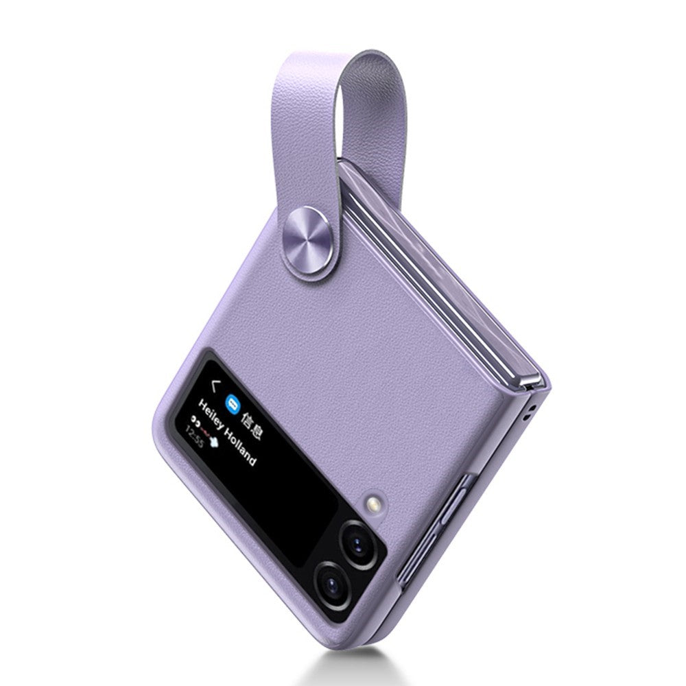 GKK Strap Kickstand Case for Samsung Galaxy Z Flip4 5G Anti-Drop Phone Cover PU Leather Coated Hard PC Case