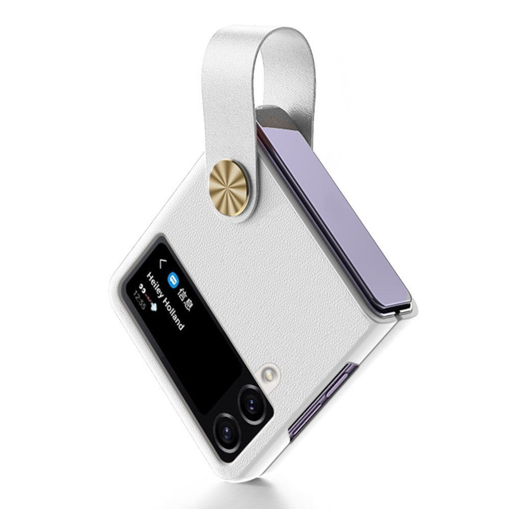 GKK Strap Kickstand Case for Samsung Galaxy Z Flip4 5G Anti-Drop Phone Cover PU Leather Coated Hard PC Case