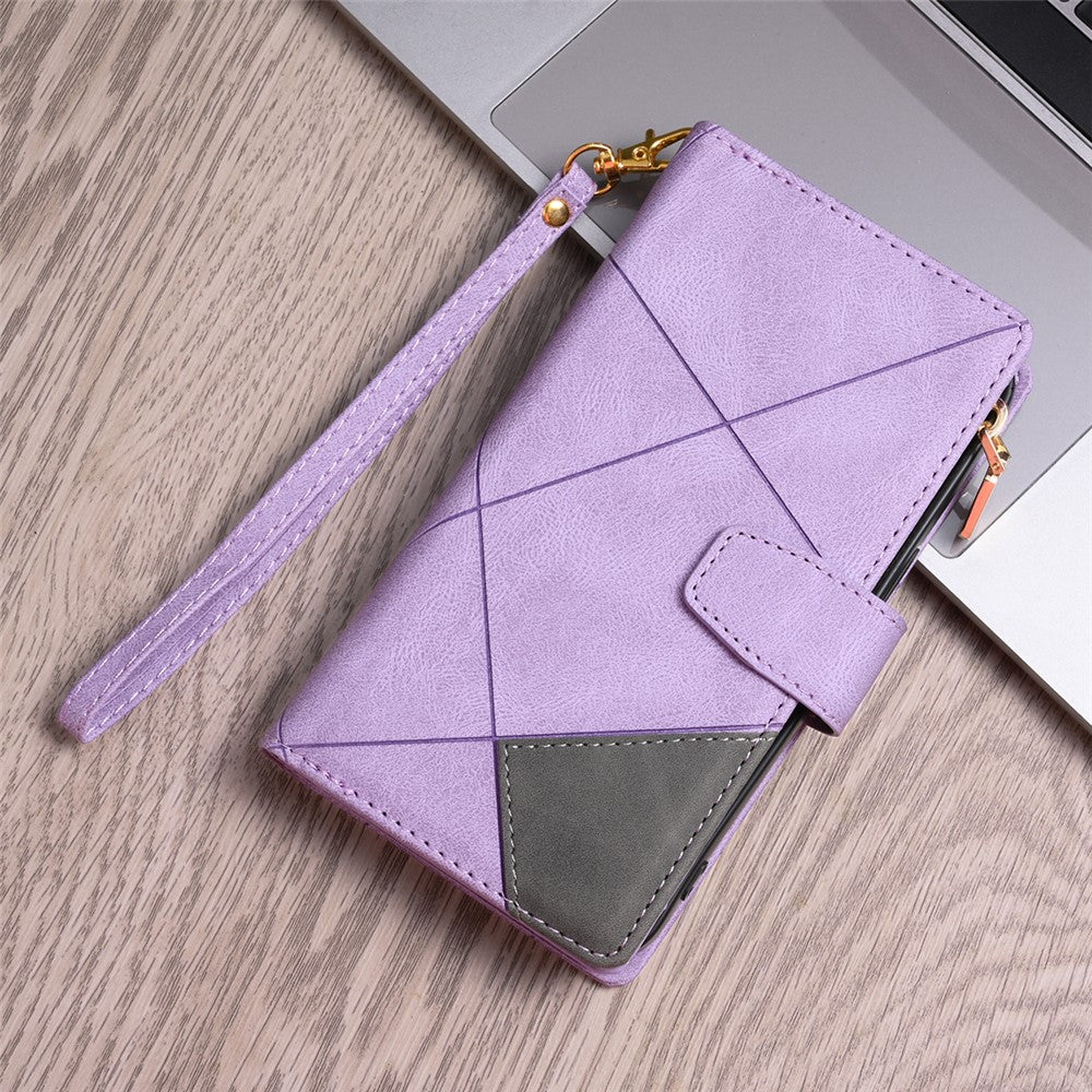 For Samsung Galaxy Z Fold5 5G Wallet Flip Case PU Leather Lines Imprinted Zipper Pocket Stand Phone Cover