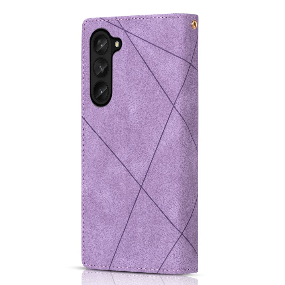 For Samsung Galaxy Z Fold5 5G Wallet Flip Case PU Leather Lines Imprinted Zipper Pocket Stand Phone Cover