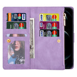 For Samsung Galaxy Z Fold5 5G Wallet Flip Case PU Leather Lines Imprinted Zipper Pocket Stand Phone Cover