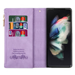 For Samsung Galaxy Z Fold5 5G Wallet Flip Case PU Leather Lines Imprinted Zipper Pocket Stand Phone Cover