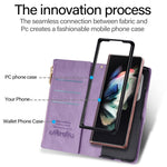 For Samsung Galaxy Z Fold5 5G Wallet Flip Case PU Leather Lines Imprinted Zipper Pocket Stand Phone Cover