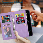 For Samsung Galaxy Z Fold5 5G Wallet Flip Case PU Leather Lines Imprinted Zipper Pocket Stand Phone Cover