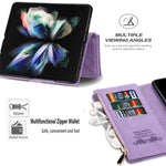 For Samsung Galaxy Z Fold5 5G Wallet Flip Case PU Leather Lines Imprinted Zipper Pocket Stand Phone Cover