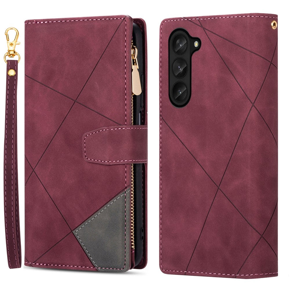 For Samsung Galaxy Z Fold5 5G Wallet Flip Case PU Leather Lines Imprinted Zipper Pocket Stand Phone Cover