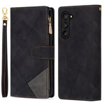 For Samsung Galaxy Z Fold5 5G Wallet Flip Case PU Leather Lines Imprinted Zipper Pocket Stand Phone Cover