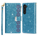 Zipper Wallet Shell for Samsung Galaxy Z Fold5 5G Leather Stand Case Laser Carving Glittery Phone Cover with Strap
