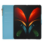 Zipper Wallet Shell for Samsung Galaxy Z Fold5 5G Leather Stand Case Laser Carving Glittery Phone Cover with Strap
