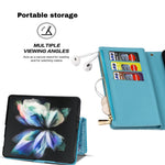 Zipper Wallet Shell for Samsung Galaxy Z Fold5 5G Leather Stand Case Laser Carving Glittery Phone Cover with Strap