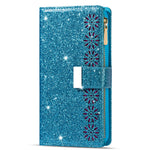 Zipper Wallet Shell for Samsung Galaxy Z Fold5 5G Leather Stand Case Laser Carving Glittery Phone Cover with Strap