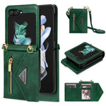 N.BEKUS For Samsung Galaxy Z Flip5 5G Phone Case PU Leather Coated PC Zipper Pocket Card Slots Cover with Shoulder Strap