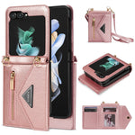 N.BEKUS For Samsung Galaxy Z Flip5 5G Phone Case PU Leather Coated PC Zipper Pocket Card Slots Cover with Shoulder Strap