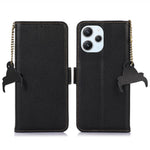 RFID Blocking Phone Case for Xiaomi Redmi 12 4G , Genuine Cow Leather Stand Wallet Anti-drop Cover