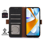 RFID Blocking Phone Case for Xiaomi Redmi 12 4G , Genuine Cow Leather Stand Wallet Anti-drop Cover