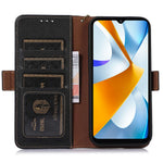 RFID Blocking Phone Case for Xiaomi Redmi 12 4G , Genuine Cow Leather Stand Wallet Anti-drop Cover