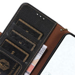 RFID Blocking Phone Case for Xiaomi Redmi 12 4G , Genuine Cow Leather Stand Wallet Anti-drop Cover