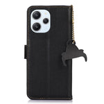 RFID Blocking Phone Case for Xiaomi Redmi 12 4G , Genuine Cow Leather Stand Wallet Anti-drop Cover
