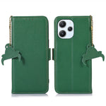 RFID Blocking Phone Case for Xiaomi Redmi 12 4G , Genuine Cow Leather Stand Wallet Anti-drop Cover