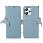 RFID Blocking Phone Case for Xiaomi Redmi 12 4G , Genuine Cow Leather Stand Wallet Anti-drop Cover
