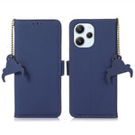 RFID Blocking Phone Case for Xiaomi Redmi 12 4G , Genuine Cow Leather Stand Wallet Anti-drop Cover