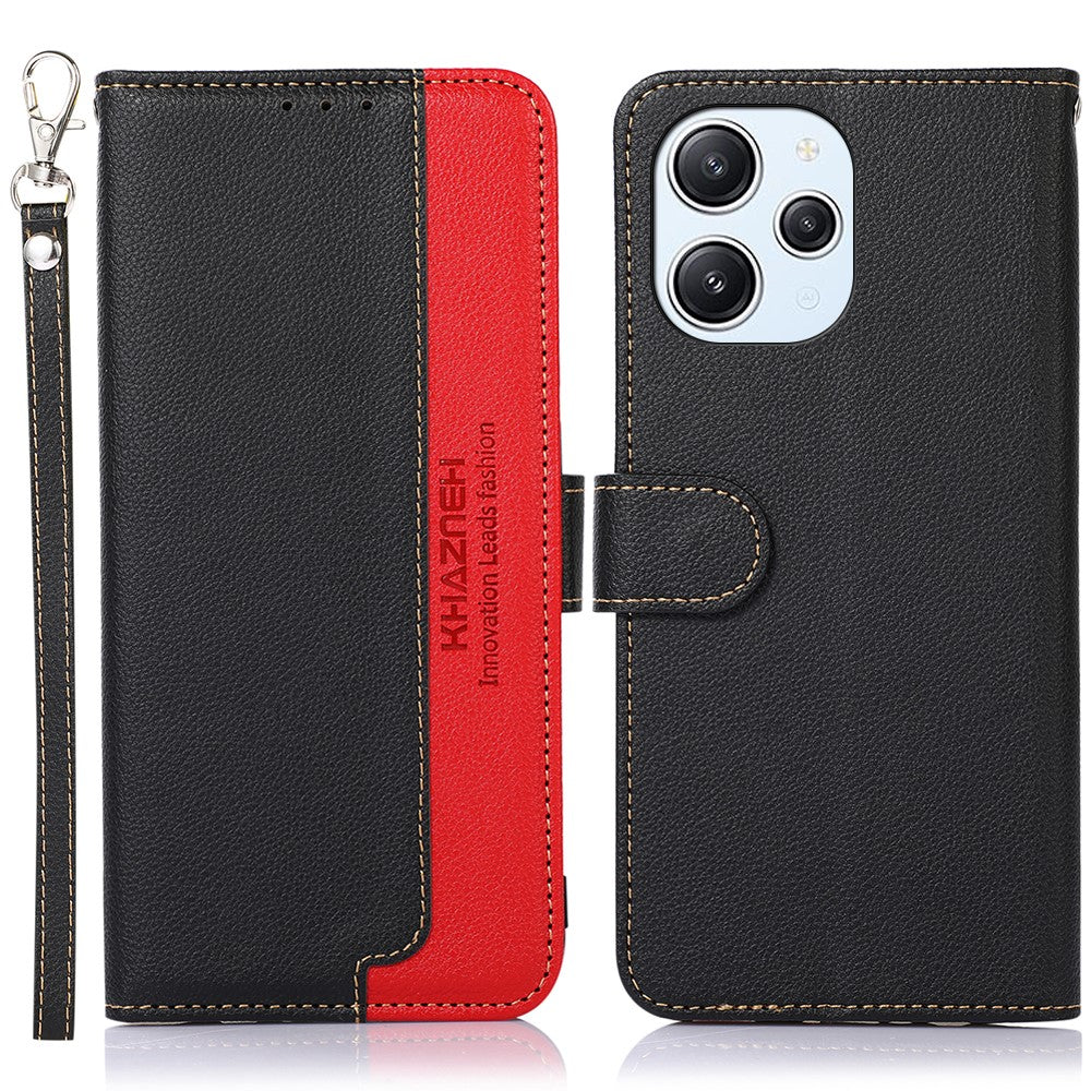 KHAZNEH For Xiaomi Redmi 12 4G Litchi Texture Stand Phone Case RFID Blocking Leather Shell Wallet Phone Cover
