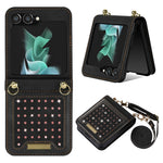 Samsung Galaxy Z Flip5 5G RFID-blockerande plånboksfodral PU-läderbelagt PC-strassdekorationsfodral med snodd