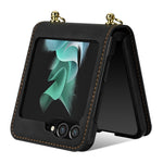 Samsung Galaxy Z Flip5 5G RFID-blockerande plånboksfodral PU-läderbelagt PC-strassdekorationsfodral med snodd