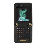 Samsung Galaxy Z Flip5 5G RFID-blockerande plånboksfodral PU-läderbelagt PC-strassdekorationsfodral med snodd