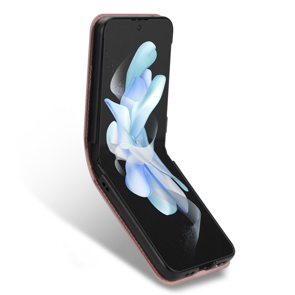 Samsung Galaxy Z Flip5 5G PU-läder + PC-kortplats-skal Laserskuret glittrigt stjärnigt mobilskal