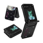 Samsung Galaxy Z Flip5 5G PU-läder + PC-kortplats-skal Laserskuret glittrigt stjärnigt mobilskal