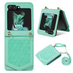 For Samsung Galaxy Z Flip5 5G RFID Blocking Phone Case PU Leather + PC Card Slot Cover with Makeup Mirror / Shoulder Strap
