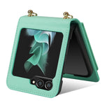 For Samsung Galaxy Z Flip5 5G RFID Blocking Phone Case PU Leather + PC Card Slot Cover with Makeup Mirror / Shoulder Strap