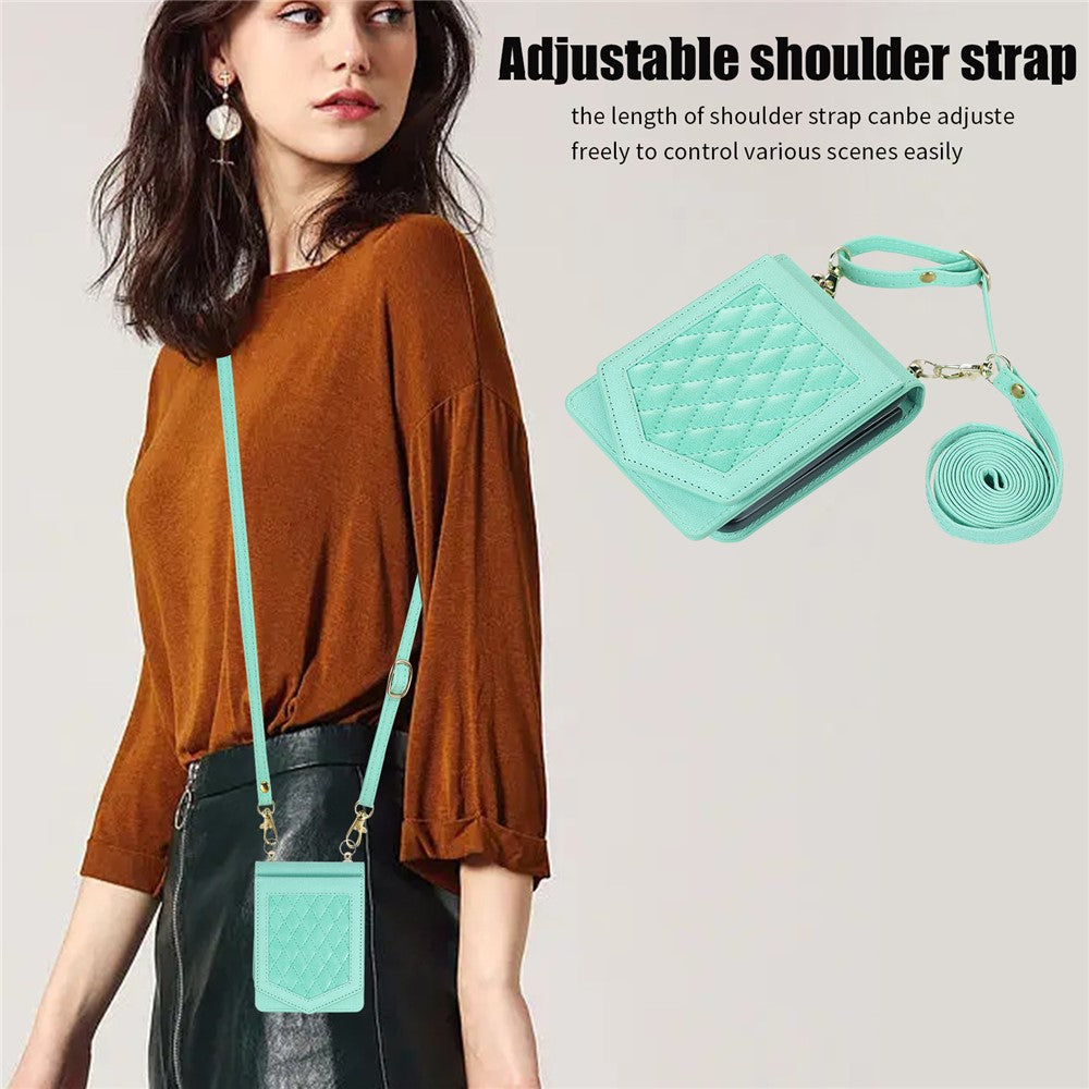 For Samsung Galaxy Z Flip5 5G RFID Blocking Phone Case PU Leather + PC Card Slot Cover with Makeup Mirror / Shoulder Strap