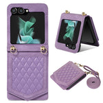 For Samsung Galaxy Z Flip5 5G RFID Blocking Phone Case PU Leather + PC Card Slot Cover with Makeup Mirror / Shoulder Strap
