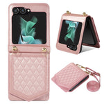 For Samsung Galaxy Z Flip5 5G RFID Blocking Phone Case PU Leather + PC Card Slot Cover with Makeup Mirror / Shoulder Strap