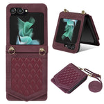 For Samsung Galaxy Z Flip5 5G RFID Blocking Phone Case PU Leather + PC Card Slot Cover with Makeup Mirror / Shoulder Strap
