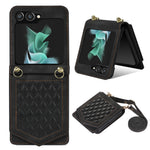 For Samsung Galaxy Z Flip5 5G RFID Blocking Phone Case PU Leather + PC Card Slot Cover with Makeup Mirror / Shoulder Strap