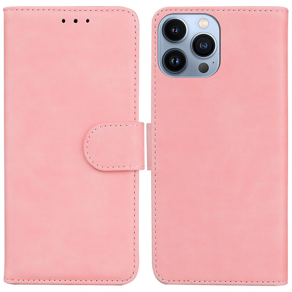 PU Leather + TPU Phone Cover for iPhone 15 Pro, Stand Phone Shell Wallet Solid Color Mobile Cover
