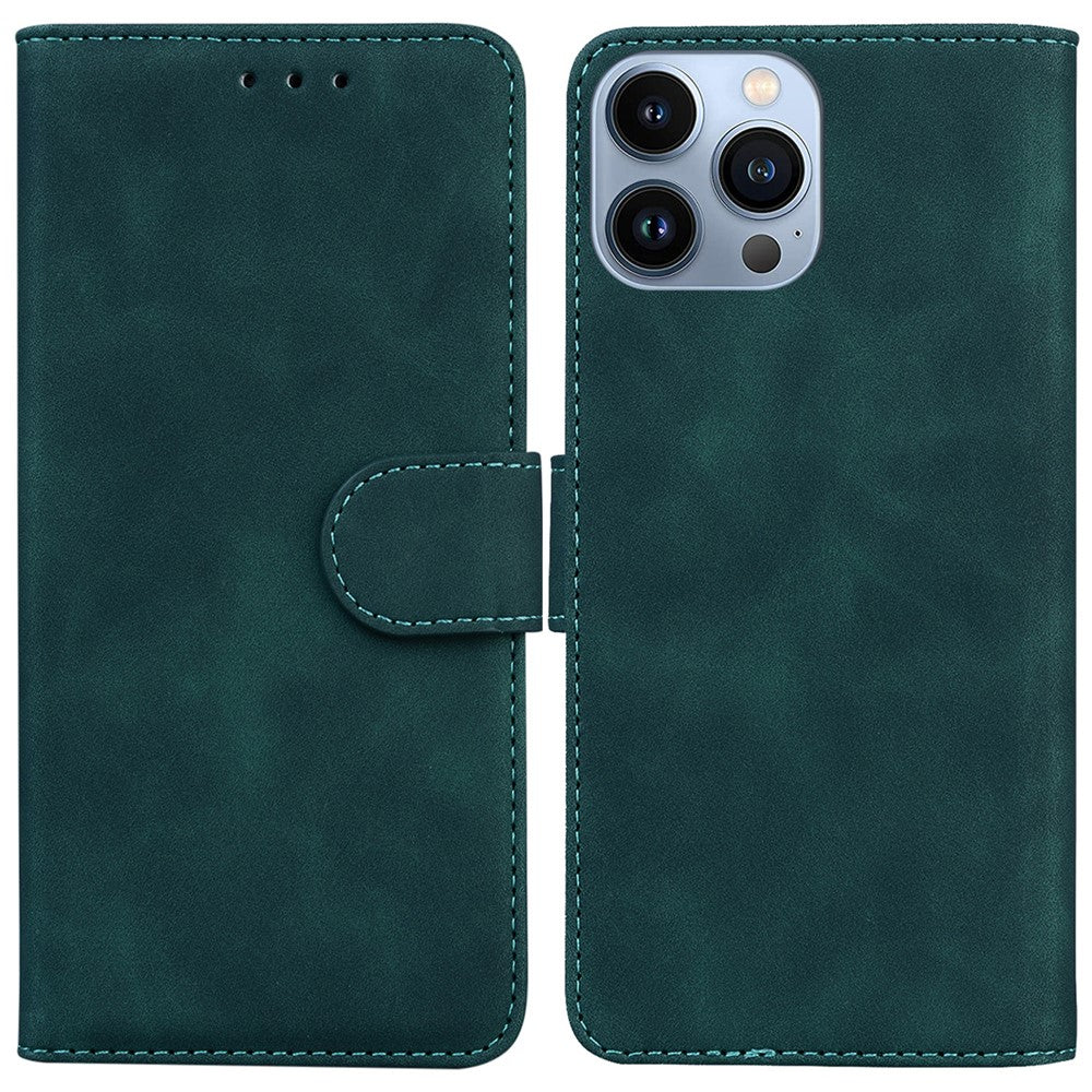 PU Leather + TPU Phone Cover for iPhone 15 Pro, Stand Phone Shell Wallet Solid Color Mobile Cover