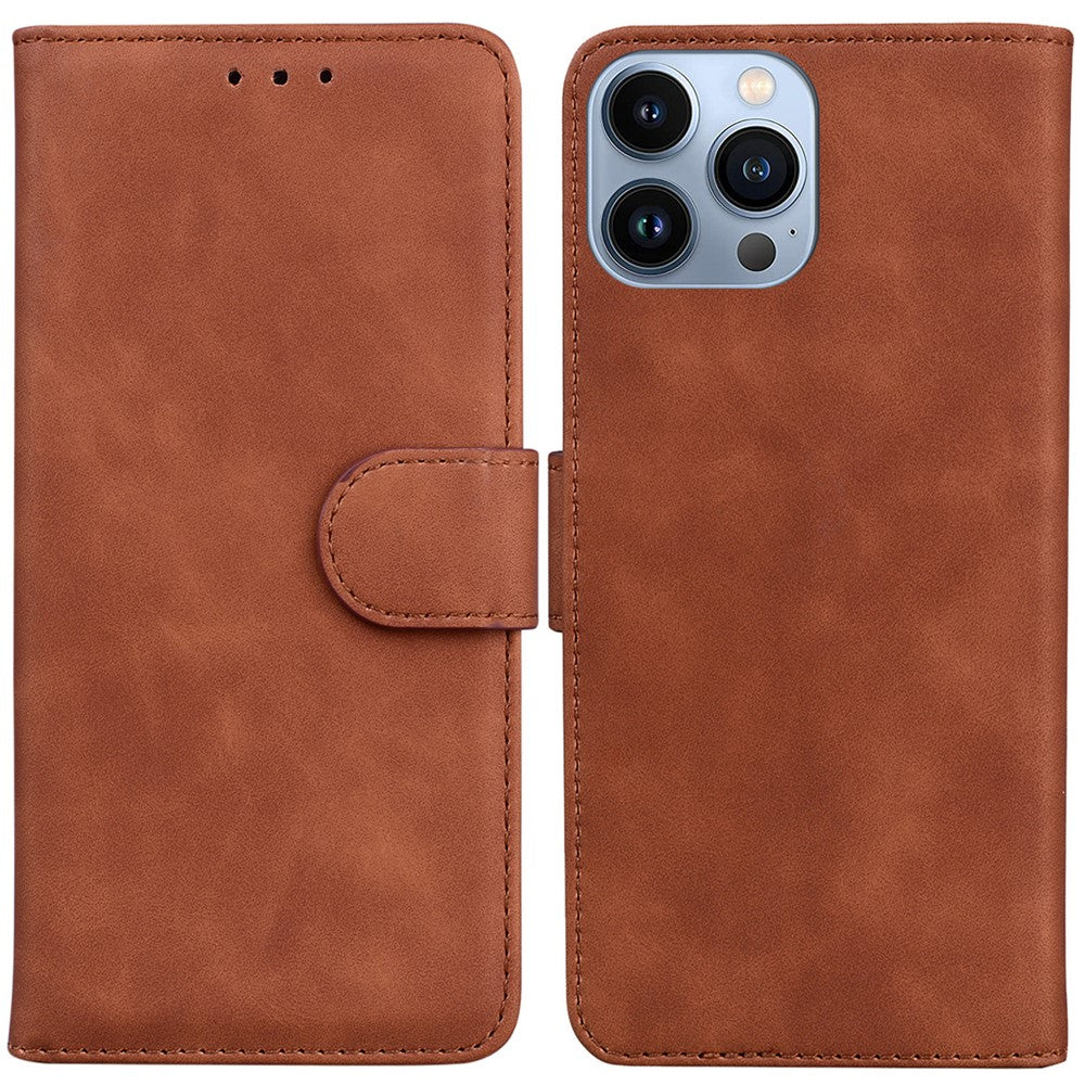 PU Leather + TPU Phone Cover for iPhone 15 Pro, Stand Phone Shell Wallet Solid Color Mobile Cover