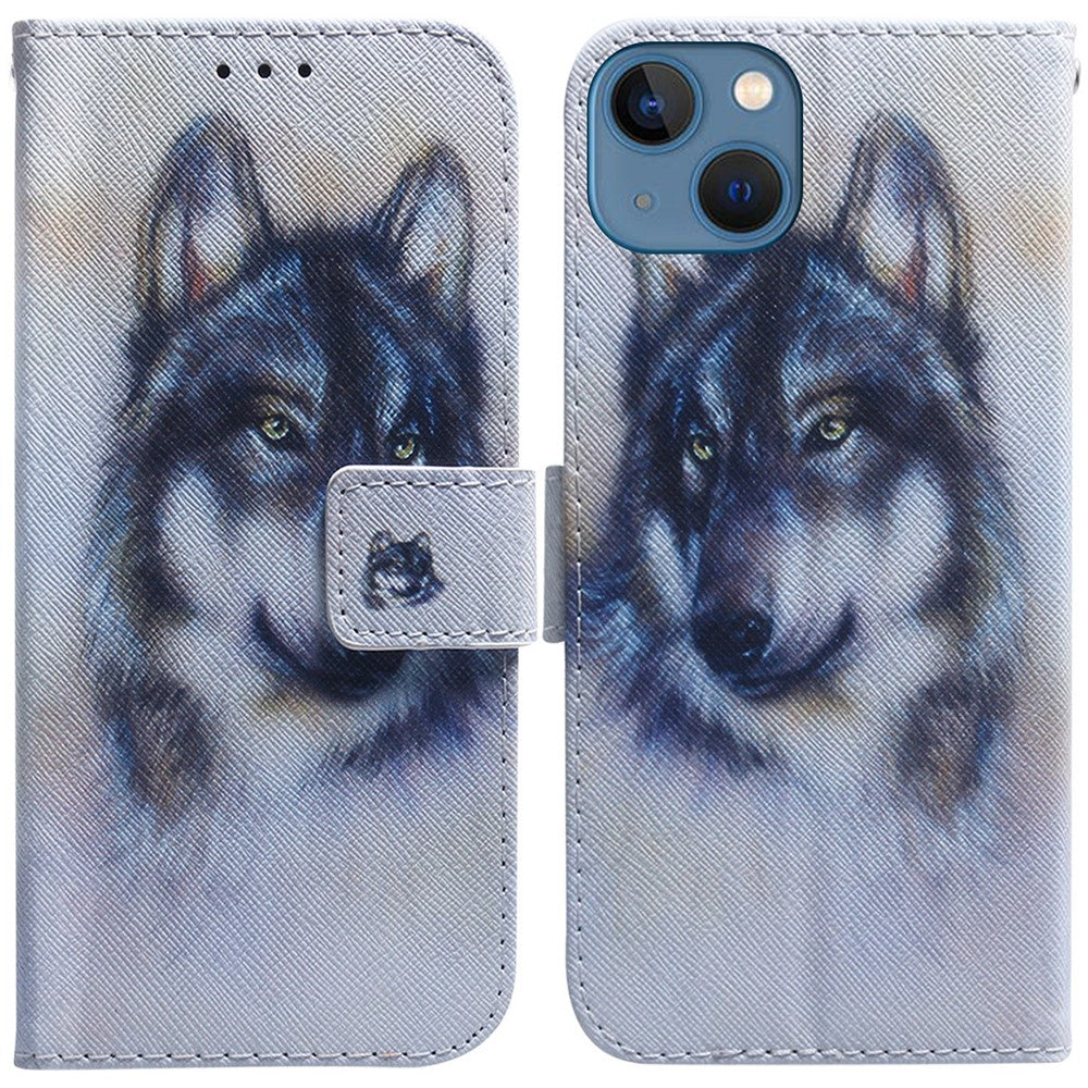 For iPhone 15 Pattern Printing Flip Cover PU Leather Stand Wallet Phone Case